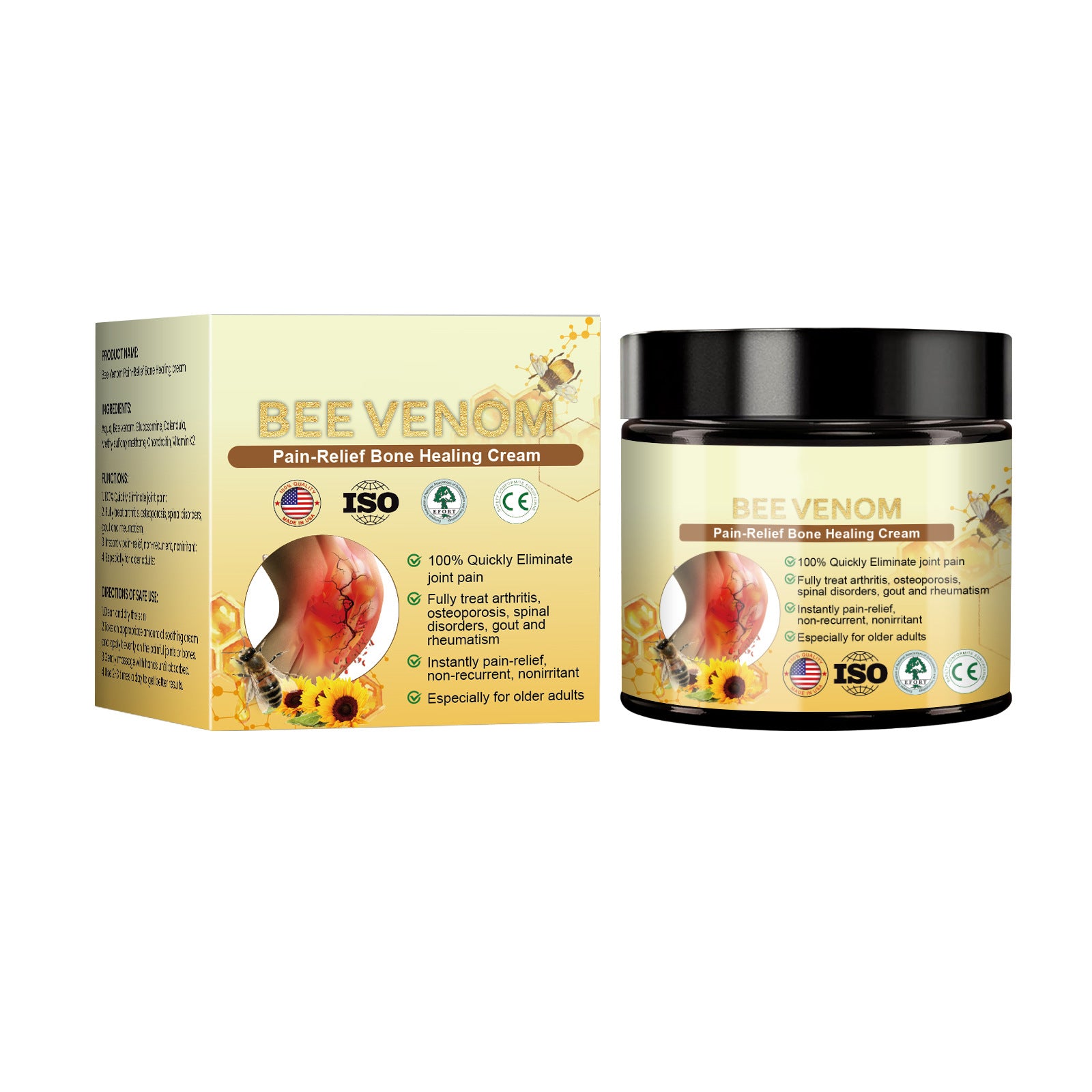 Flysmus Bee Venom Cream 60g, Flysmus Bee Venom Pain Relief Bone Healing Cream, Bee Venom Joint Cream, Bee Venom Joint Gel for Back, Neck, Hands, Knee